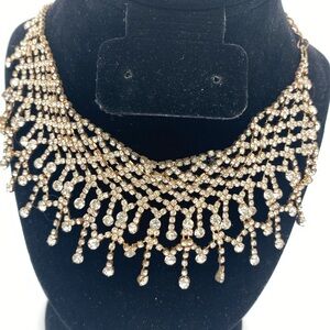 Rhinestone encrusted goldtone chocker necklace special occasion